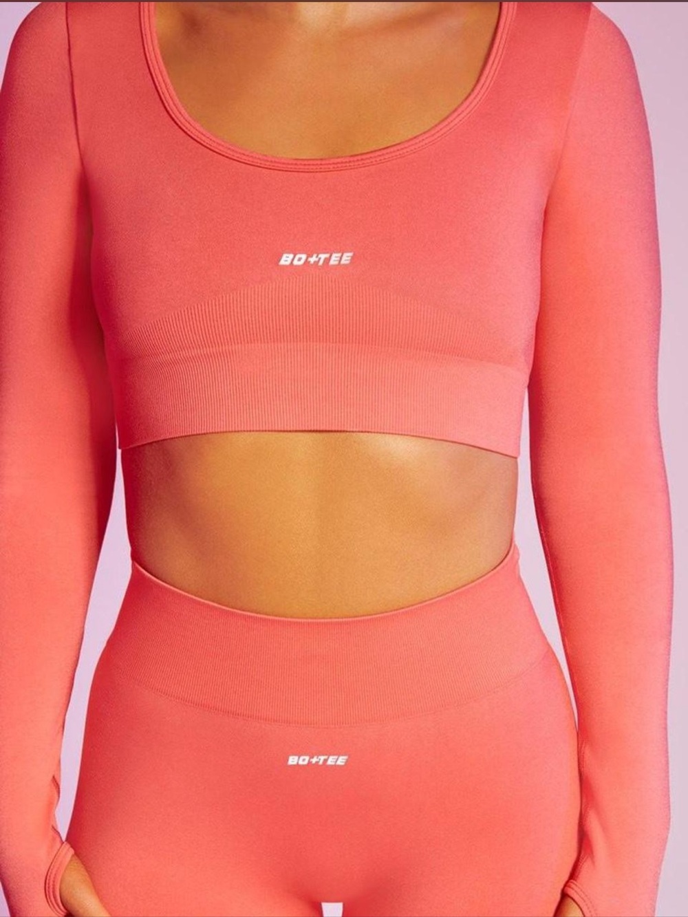 BO+TEE Coral Long Sleeve Scoop Crop Top